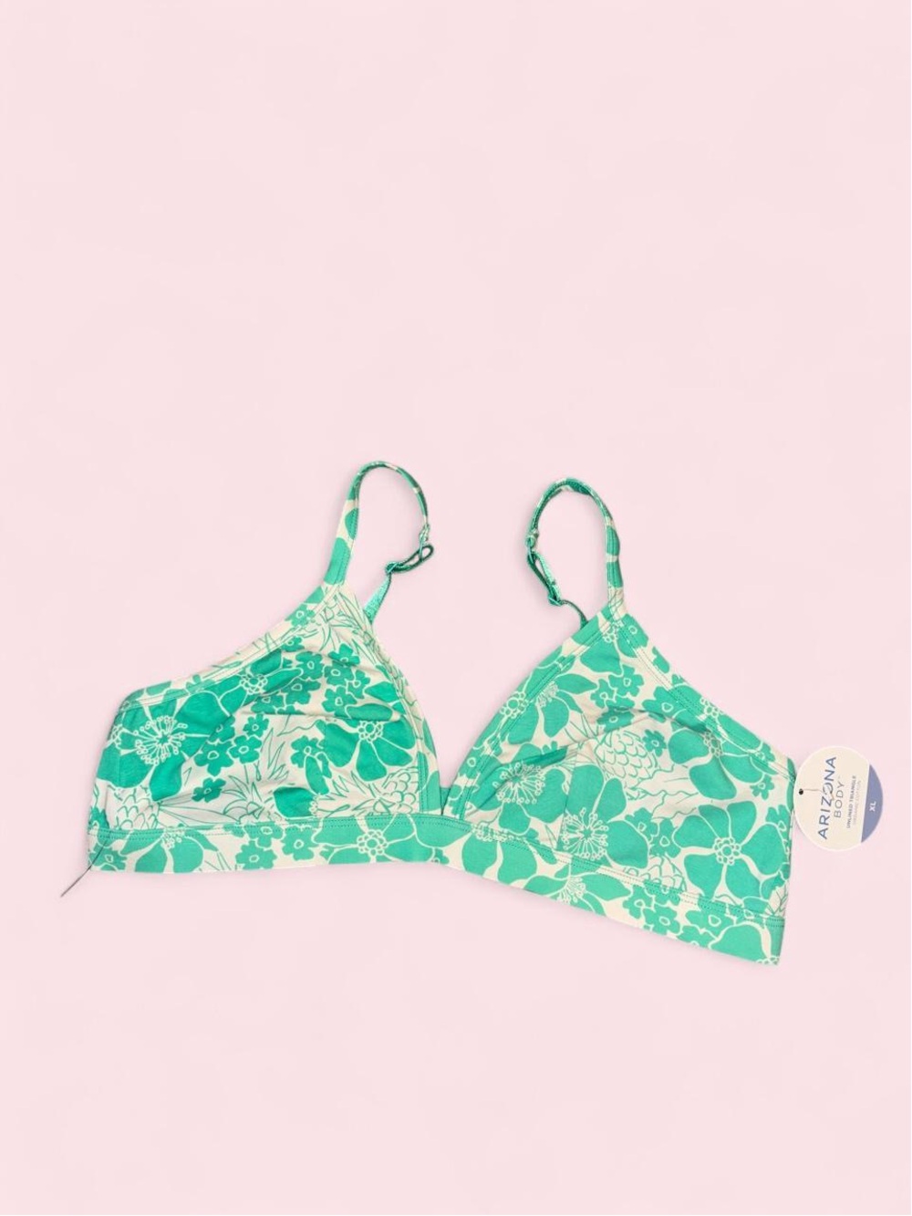 Arizona Jean Company Green Floral Triangle Bralette Bikini Top